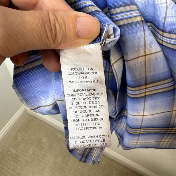 Roper Pearl Snap Shirt Mens 2XL Blue Plaid Long Sleeve Western Rodeo - Picture 8 of 8